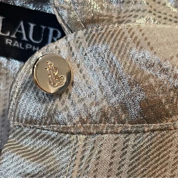 Ralph Lauren Women’s Shadow Plaid  Metallic Georgette Button-Down Shirt - Picture 5 of 6